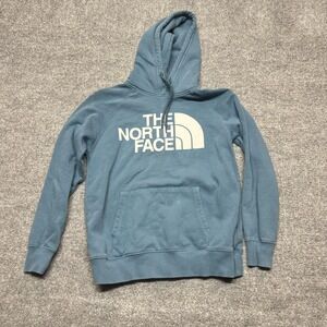 The North Face Hoodie Womens XS Blue Fleece Logo Pullover Kangaroo Pocket